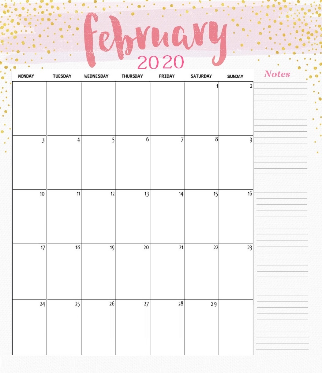 Beautiful February 2020 Floral Calendar
