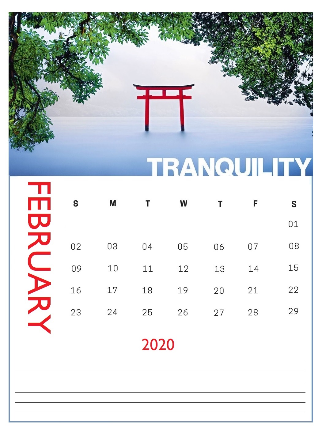 Beautiful February 2020 Wall Calendar