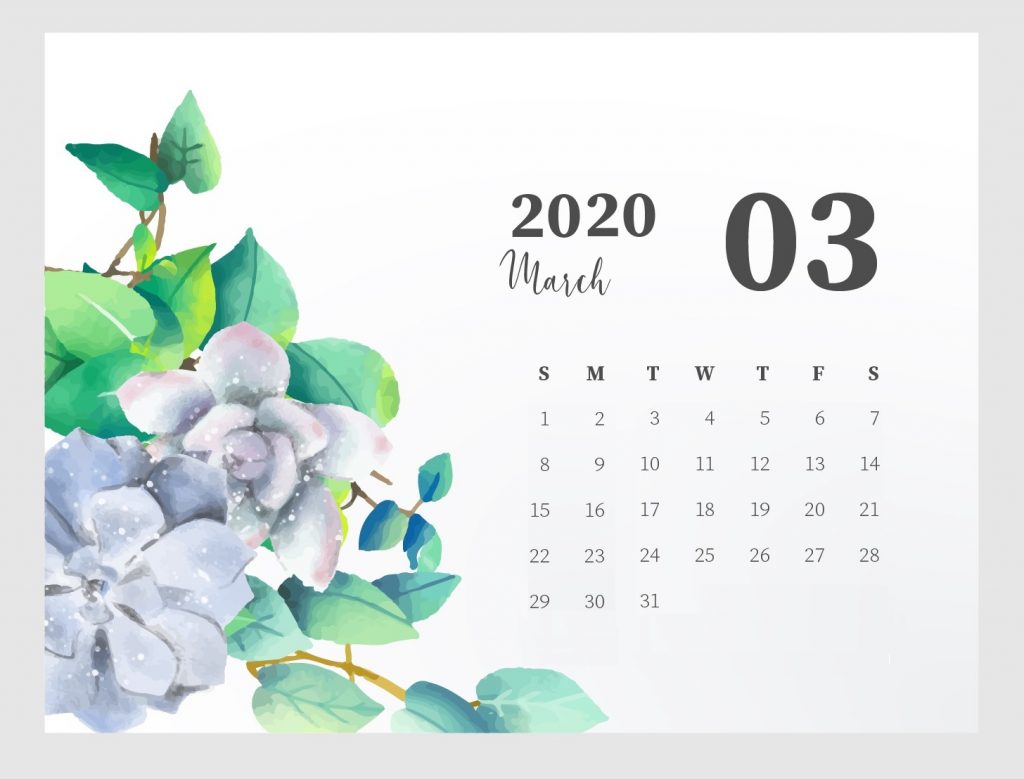 Beautiful March 2020 Calendar