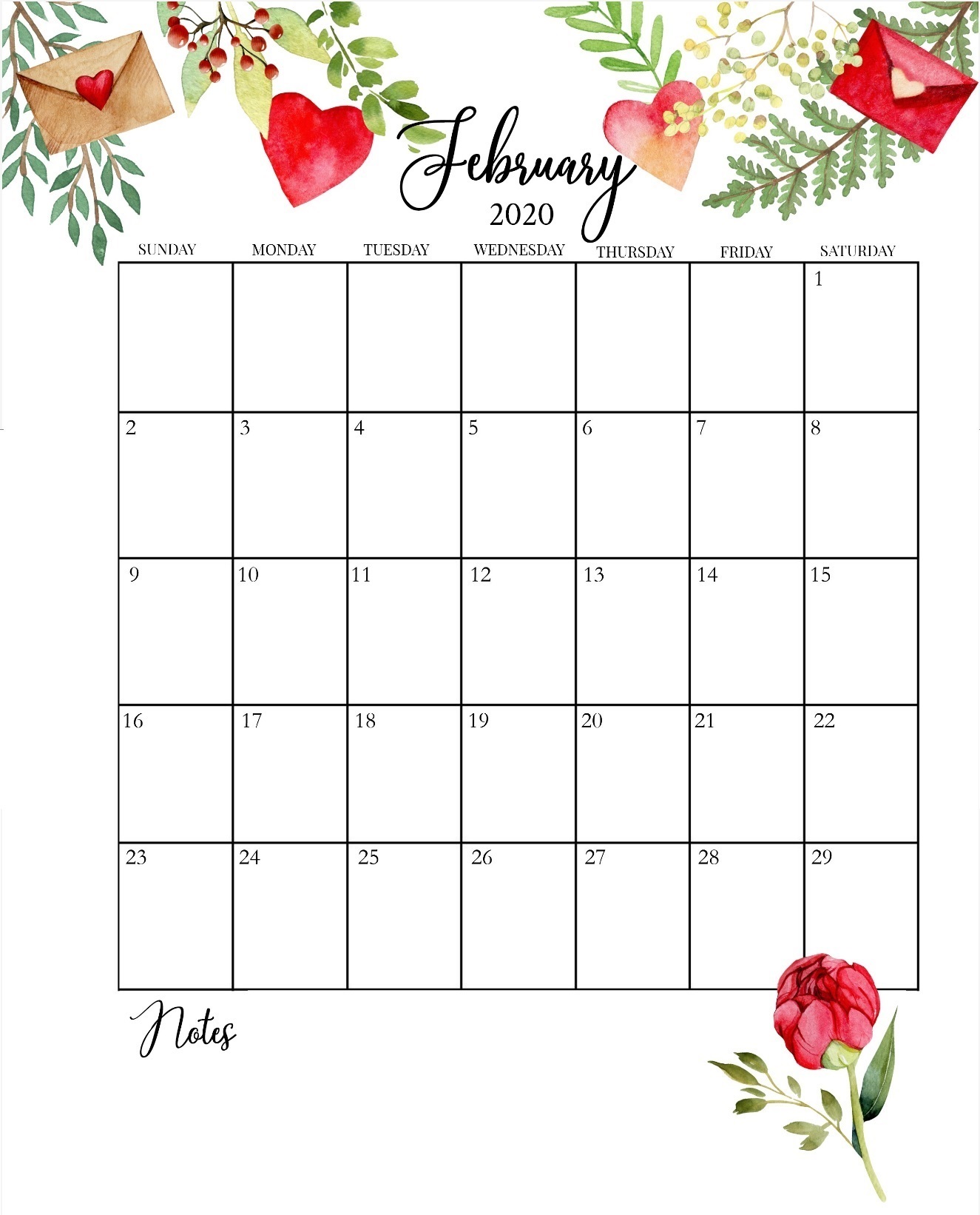 Cute February 2020 Calendar Design