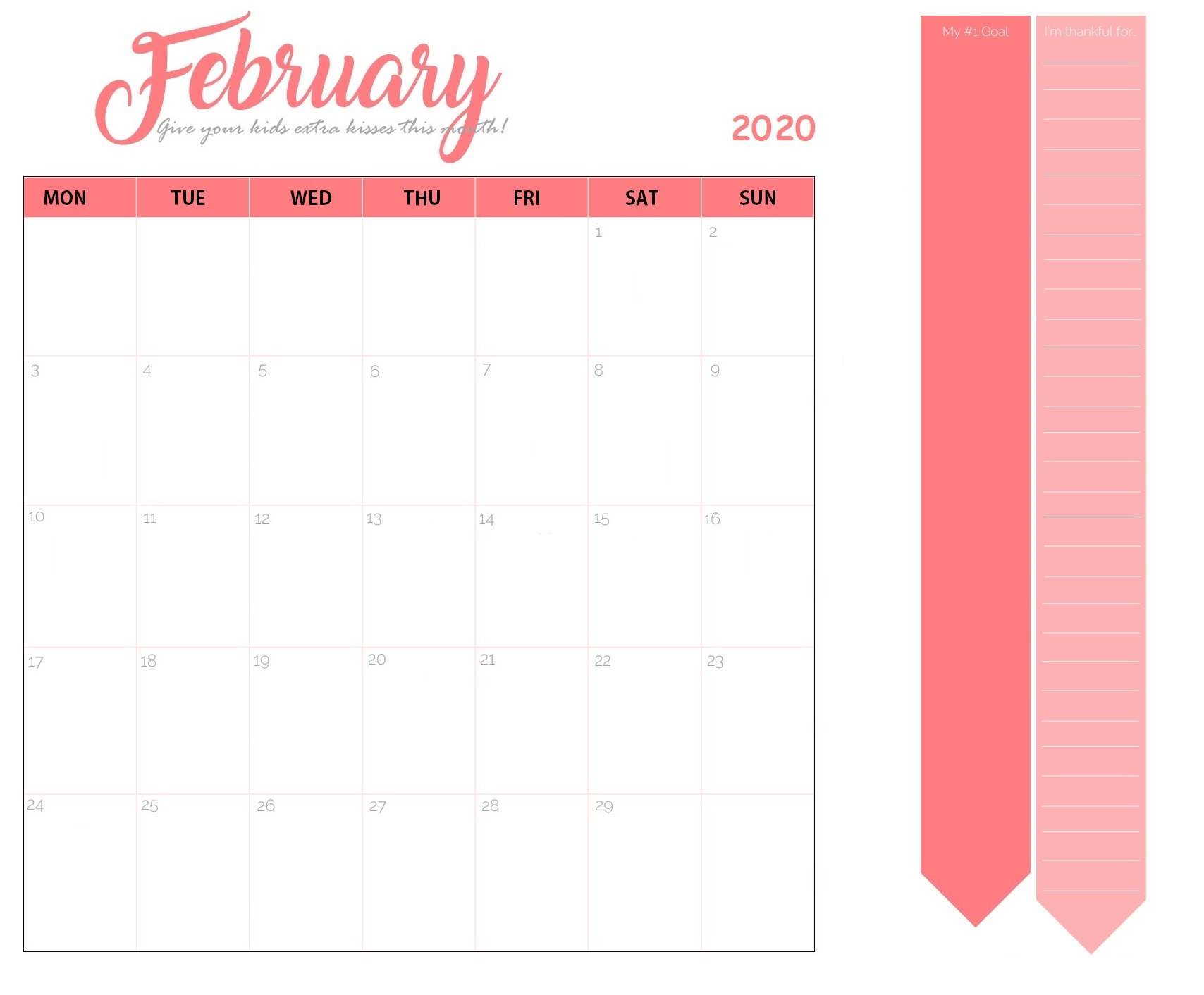 Cute February 2020 Desk Calendar