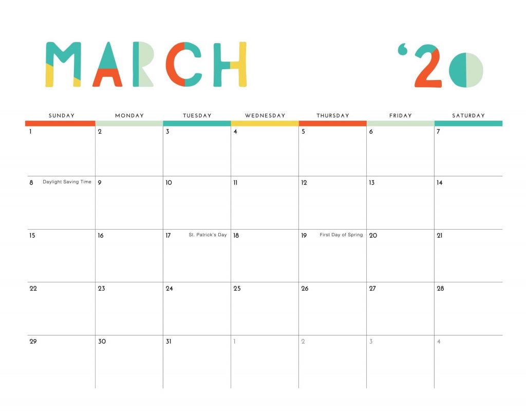 Edit March 2020 Monthly Planner
