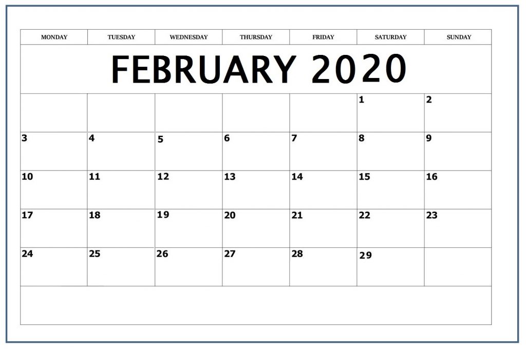 Editable February 2020 Calendar Template