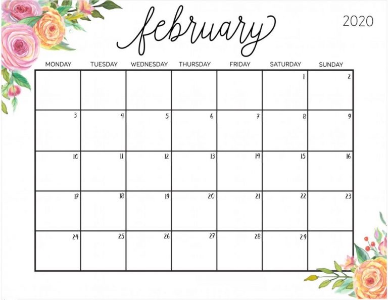 Floral February 2020 Calendar