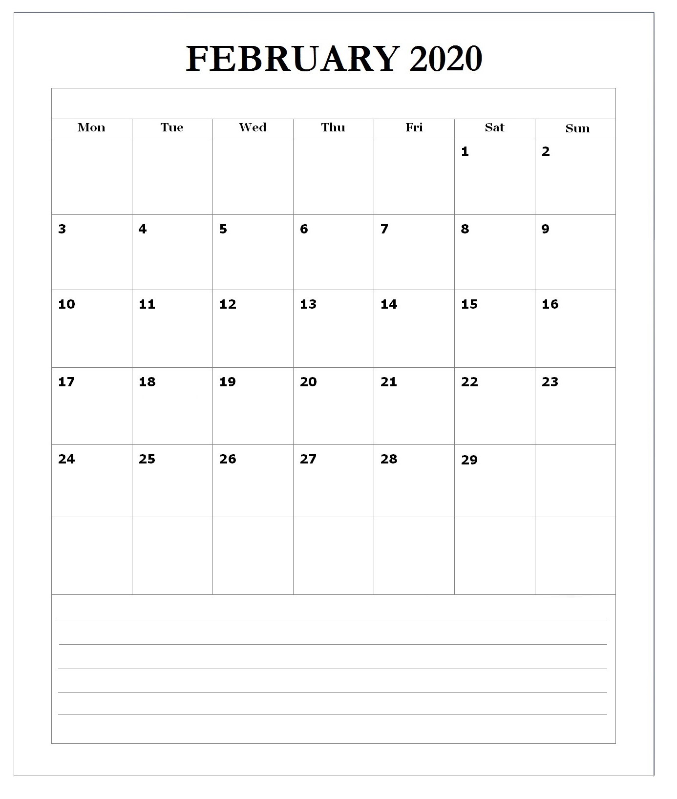 February 2020 Floral Wall Calendar