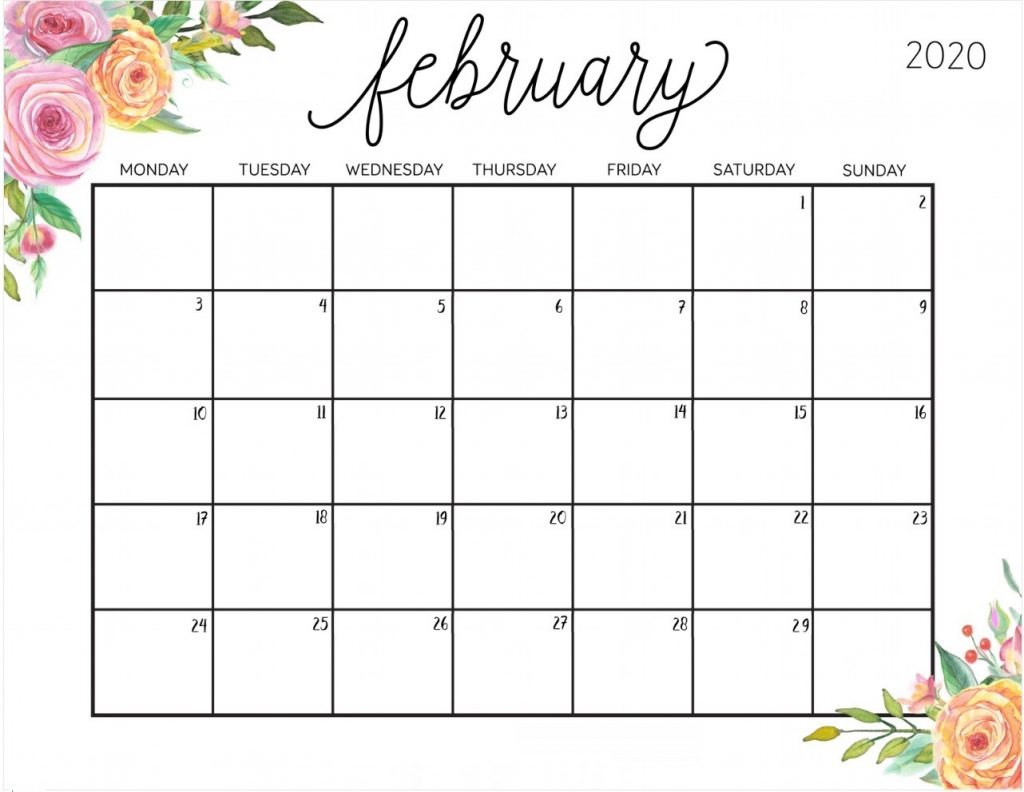 Cute February 2020 Calendar Template