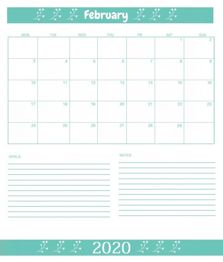 Free Printable February 2020 Editable Calendar