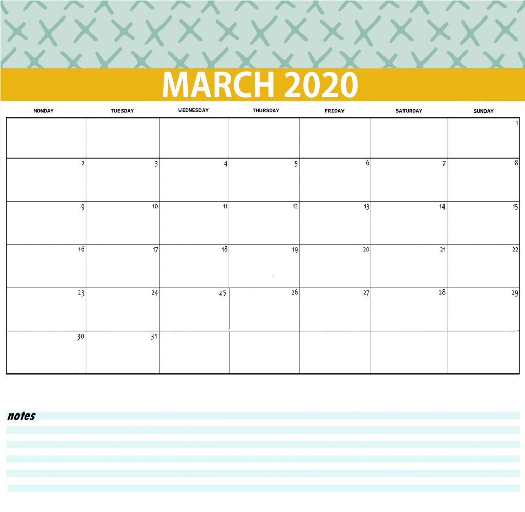 March 2020 Desk Calendar Printable