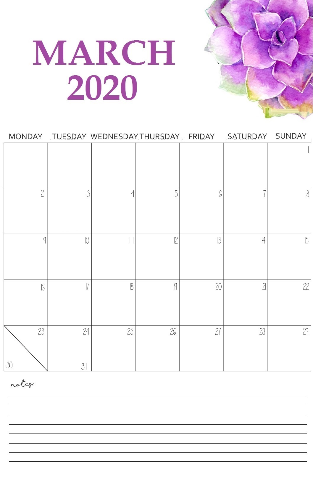 March 2020 Wall Calendar