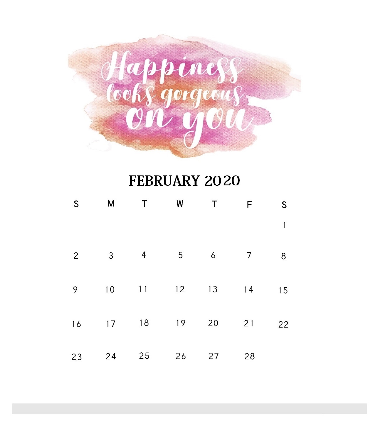 Motivational February 2020 Wall Calendar