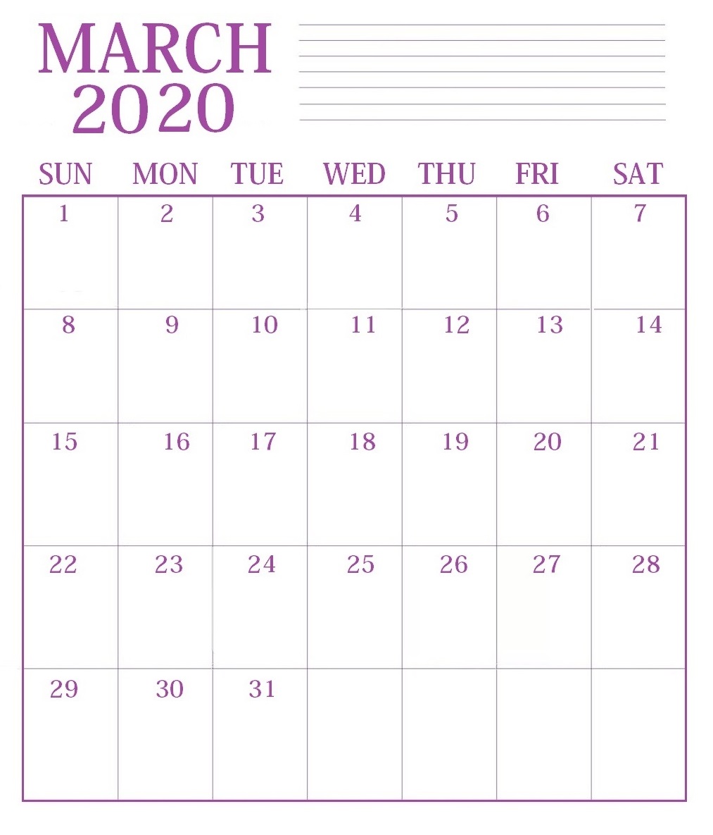 Print March 2020 Blank Calendar