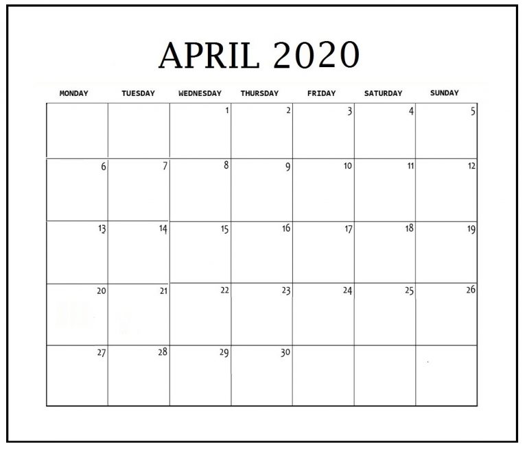 April Calendar 2020
