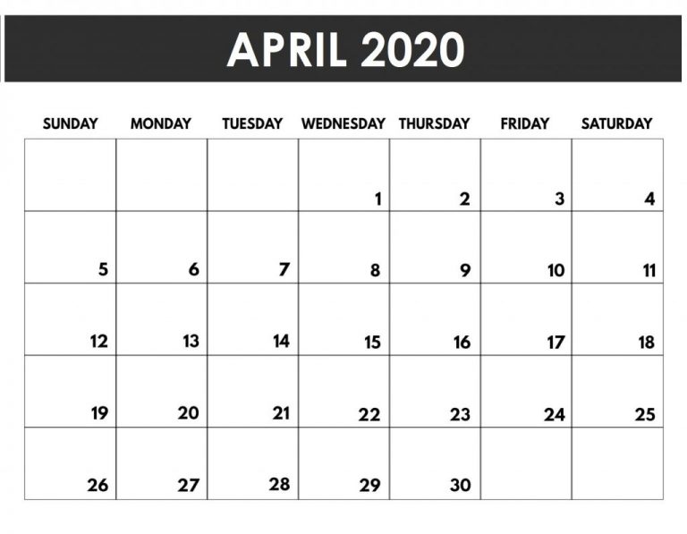 Editable April 2020 Calendar