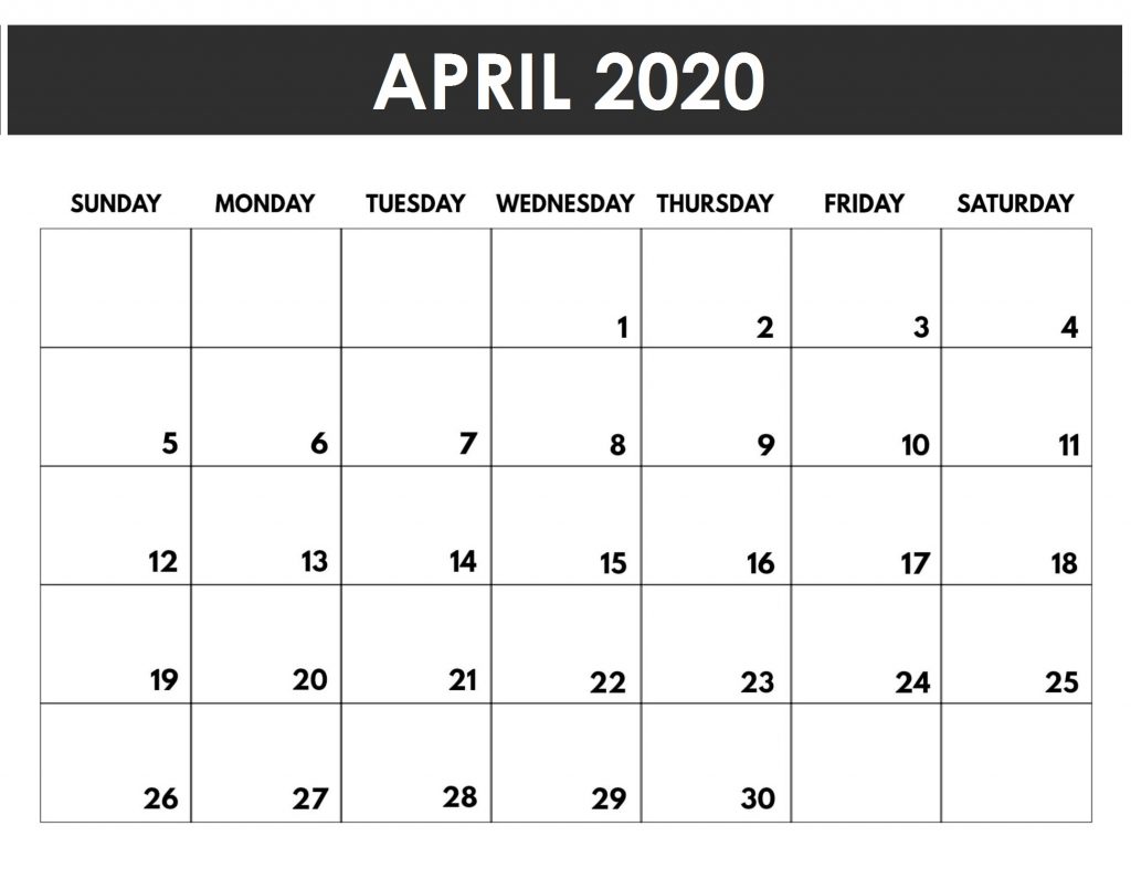 Editable April 2020 Calendar