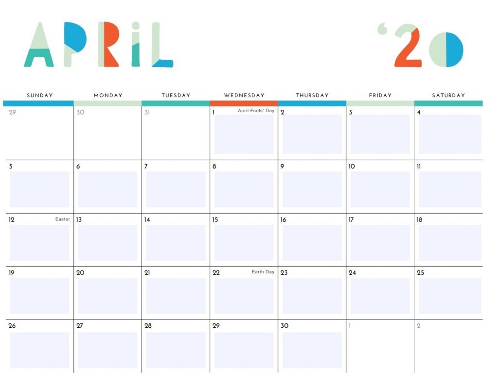 April 2020 Desk Calendar With Notes