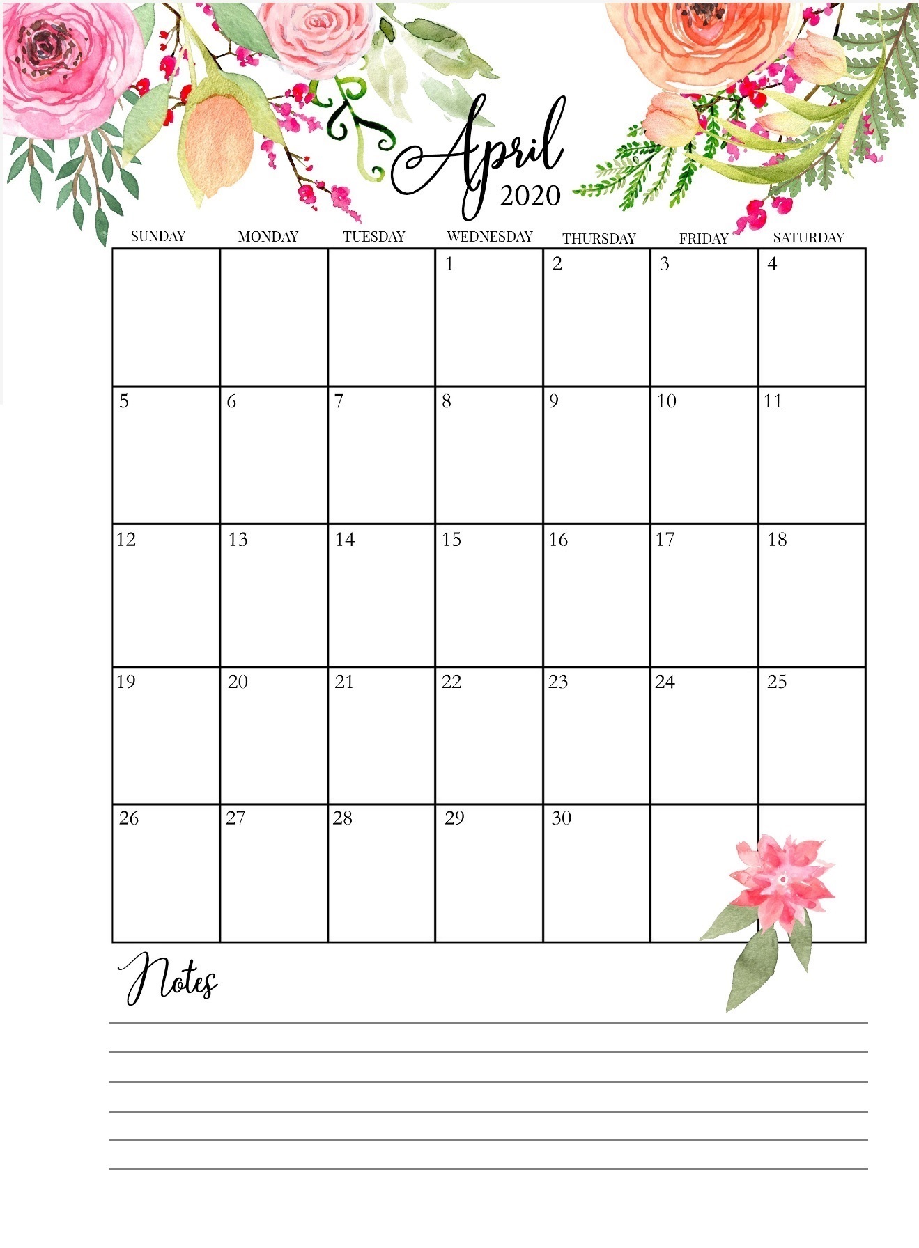 April 2020 Floral Wall Calendar