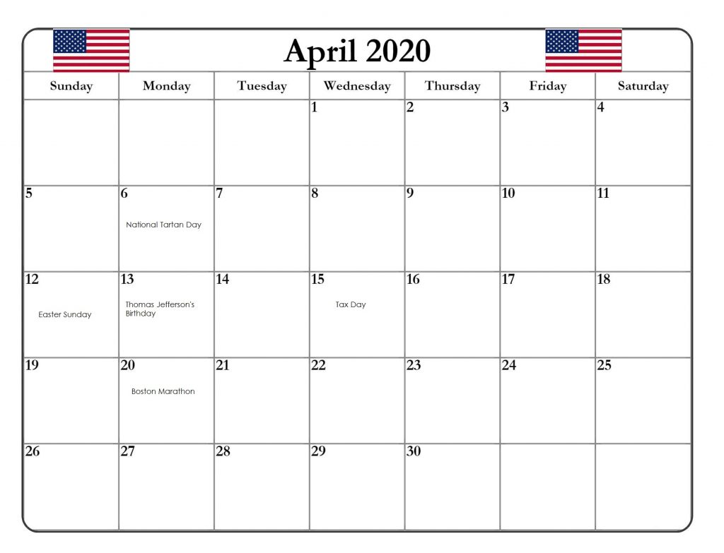 April 2020 United States Calendar