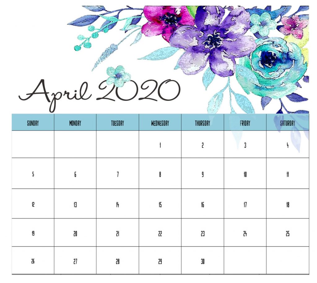 Beautiful April 2020 Floral Calendar