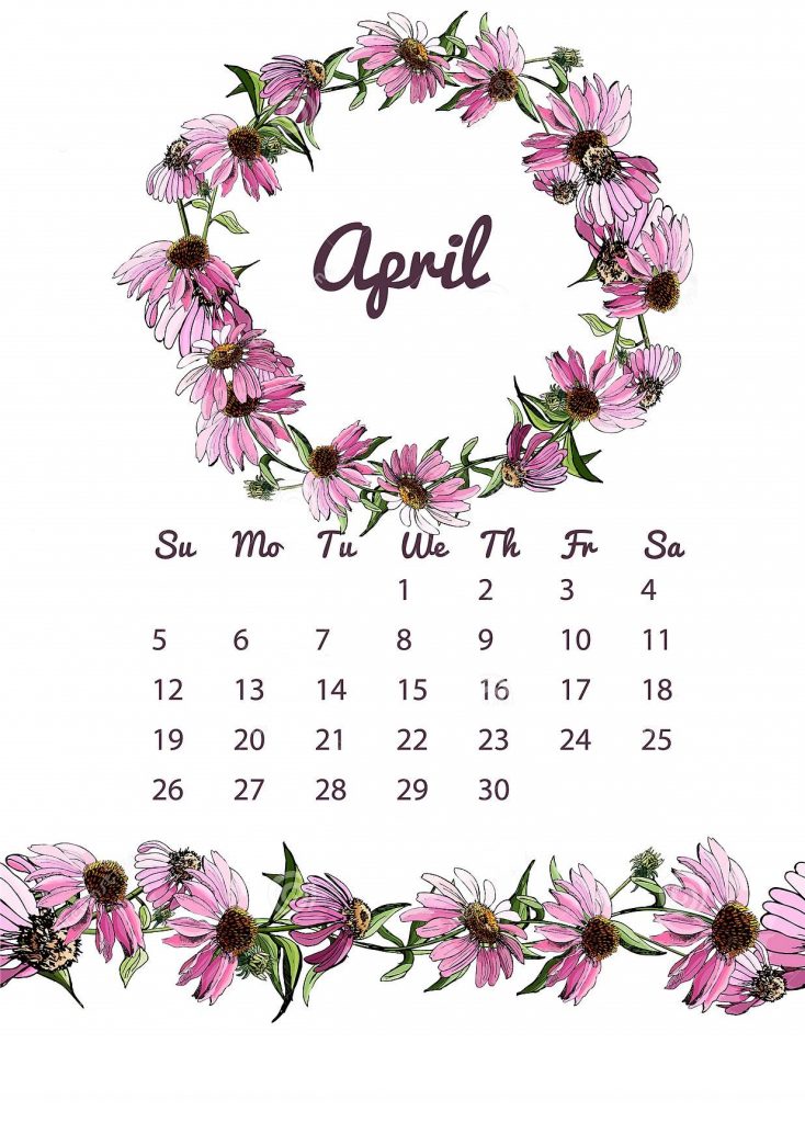 Botanical Floral April 2020 Calendar