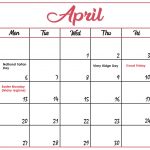 Canada April 2020 Bank Calendar