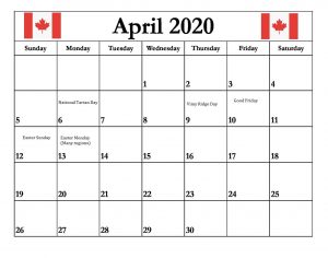 April 2020 Holidays Calendar
