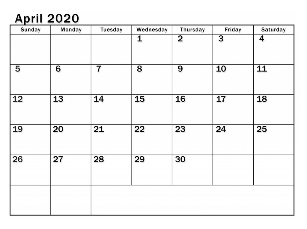Customized April 2020 Calendar
