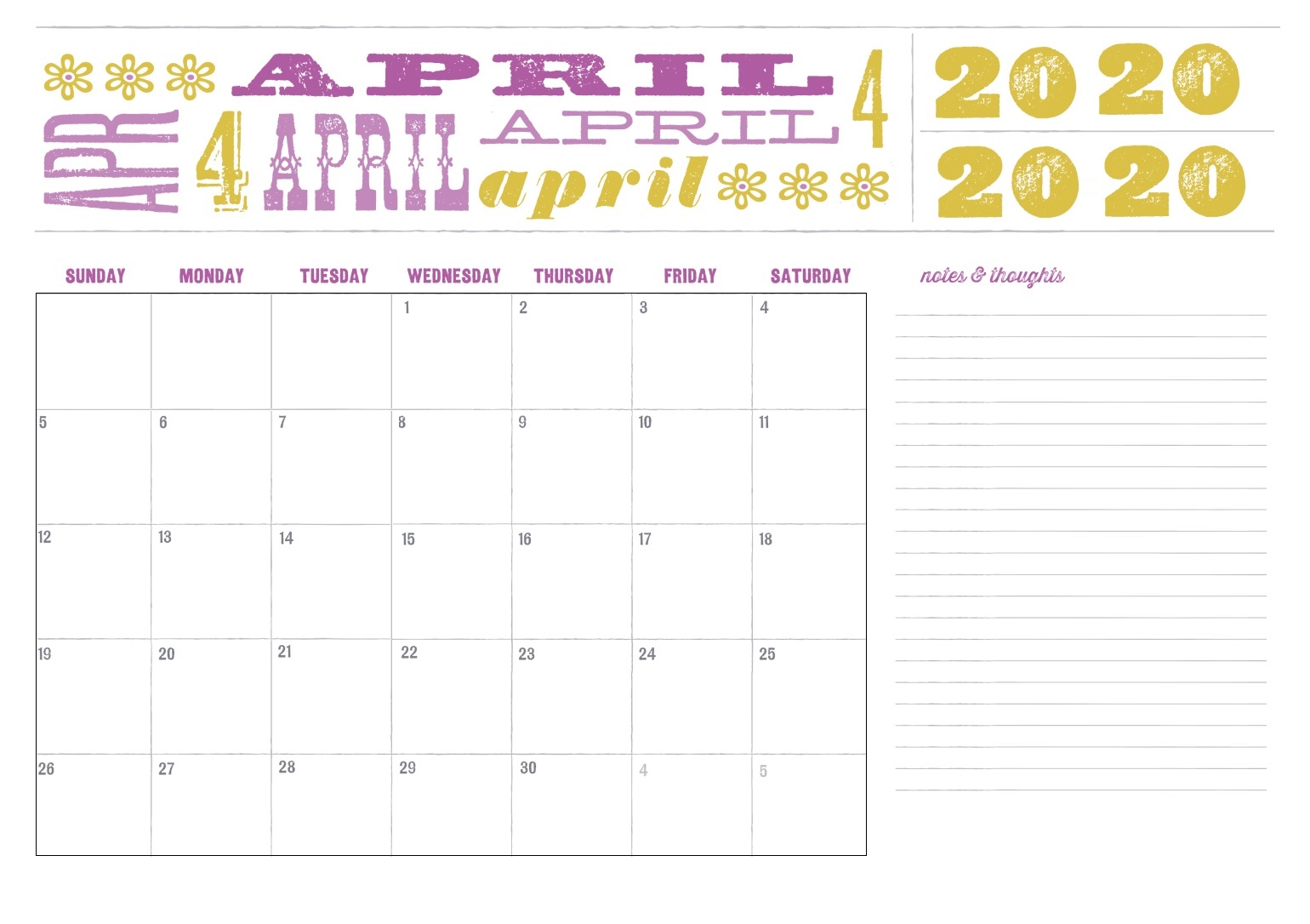 Cute April 2020 Desk Calendar Design