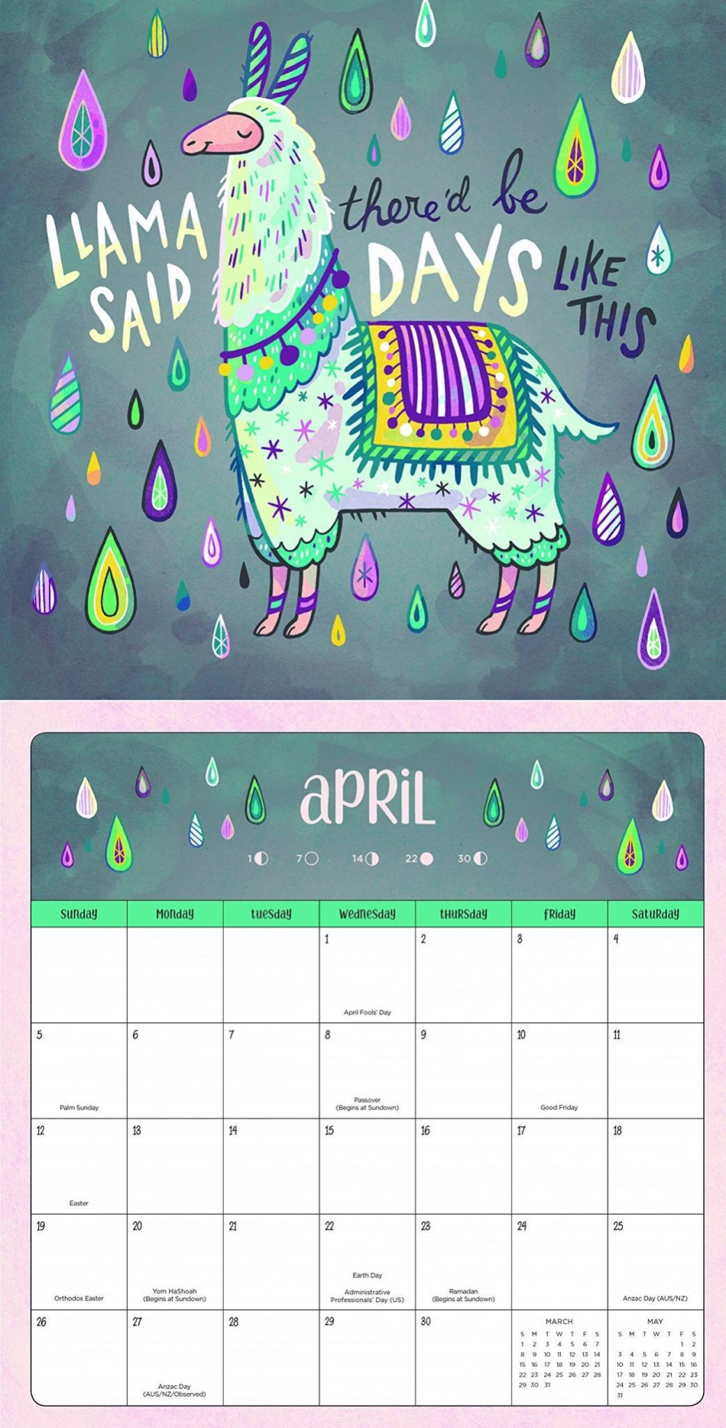 Cute April 2020 Vertical Calendar
