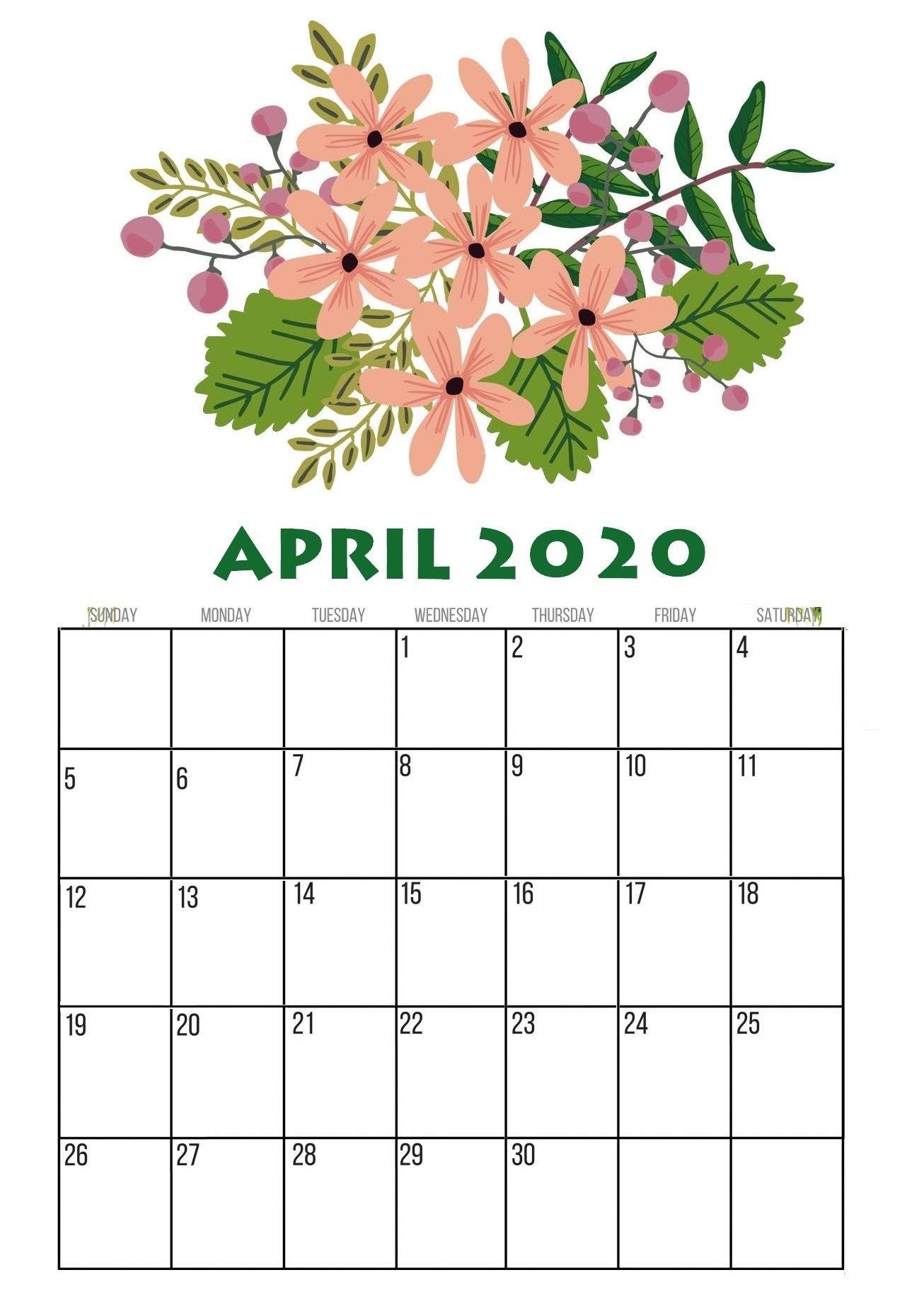Cute April 2020 Wall Calendar