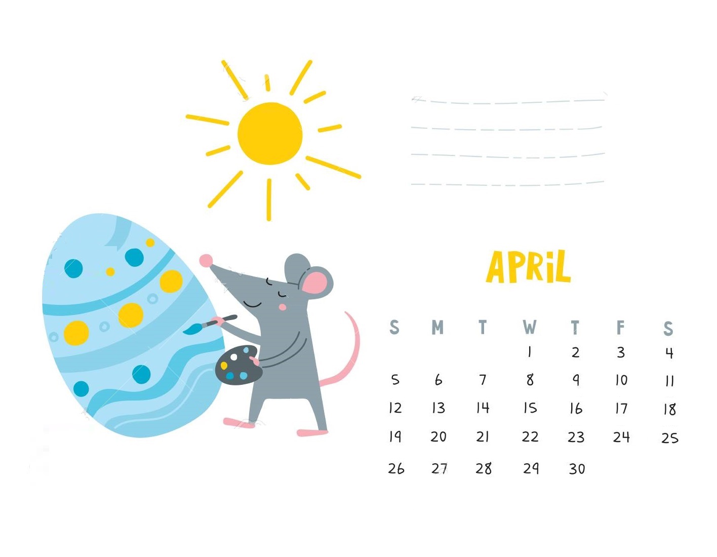 Cute Decorative April 2020 Calendar