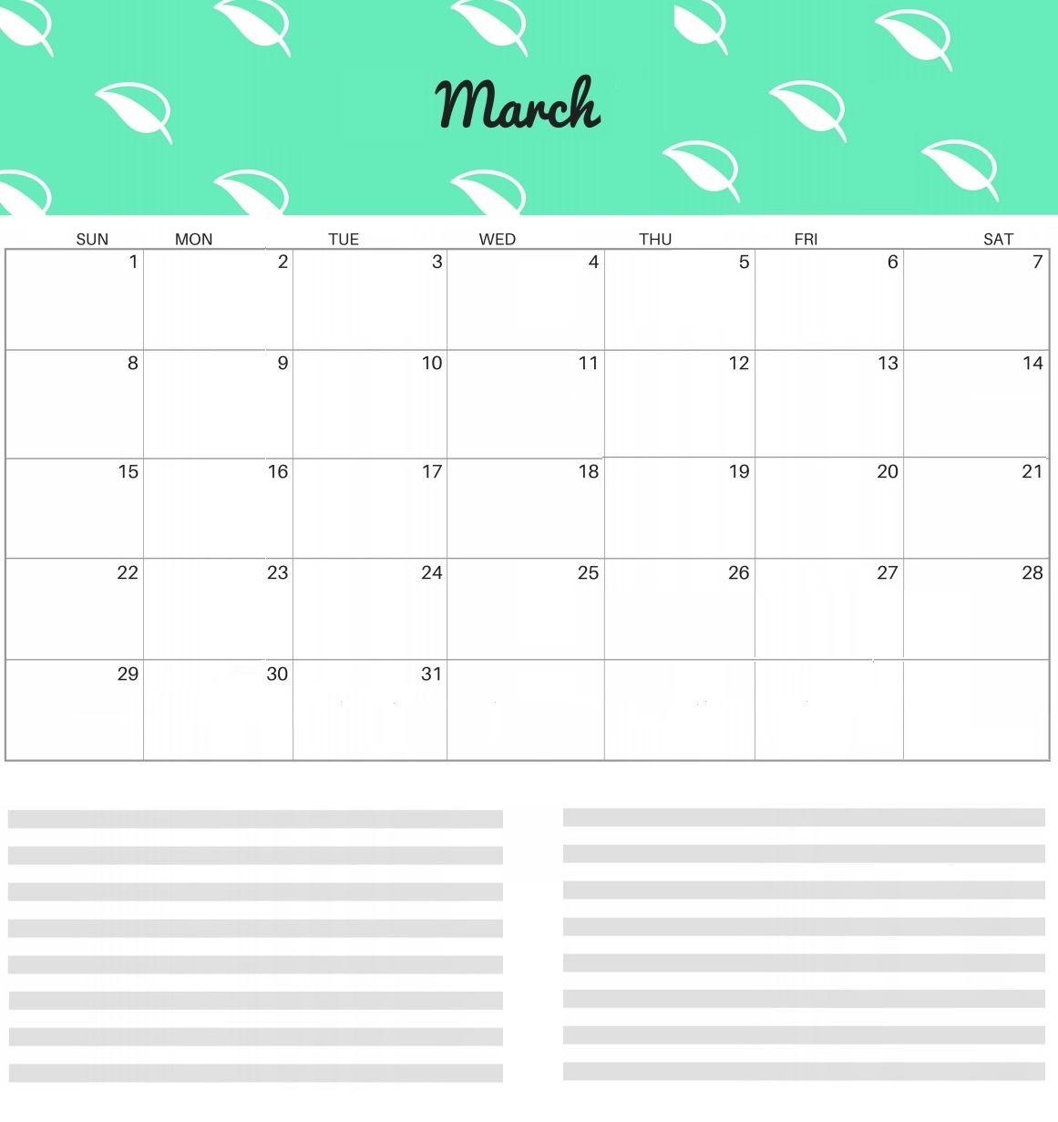 Cute March 2020 Desk Calendar