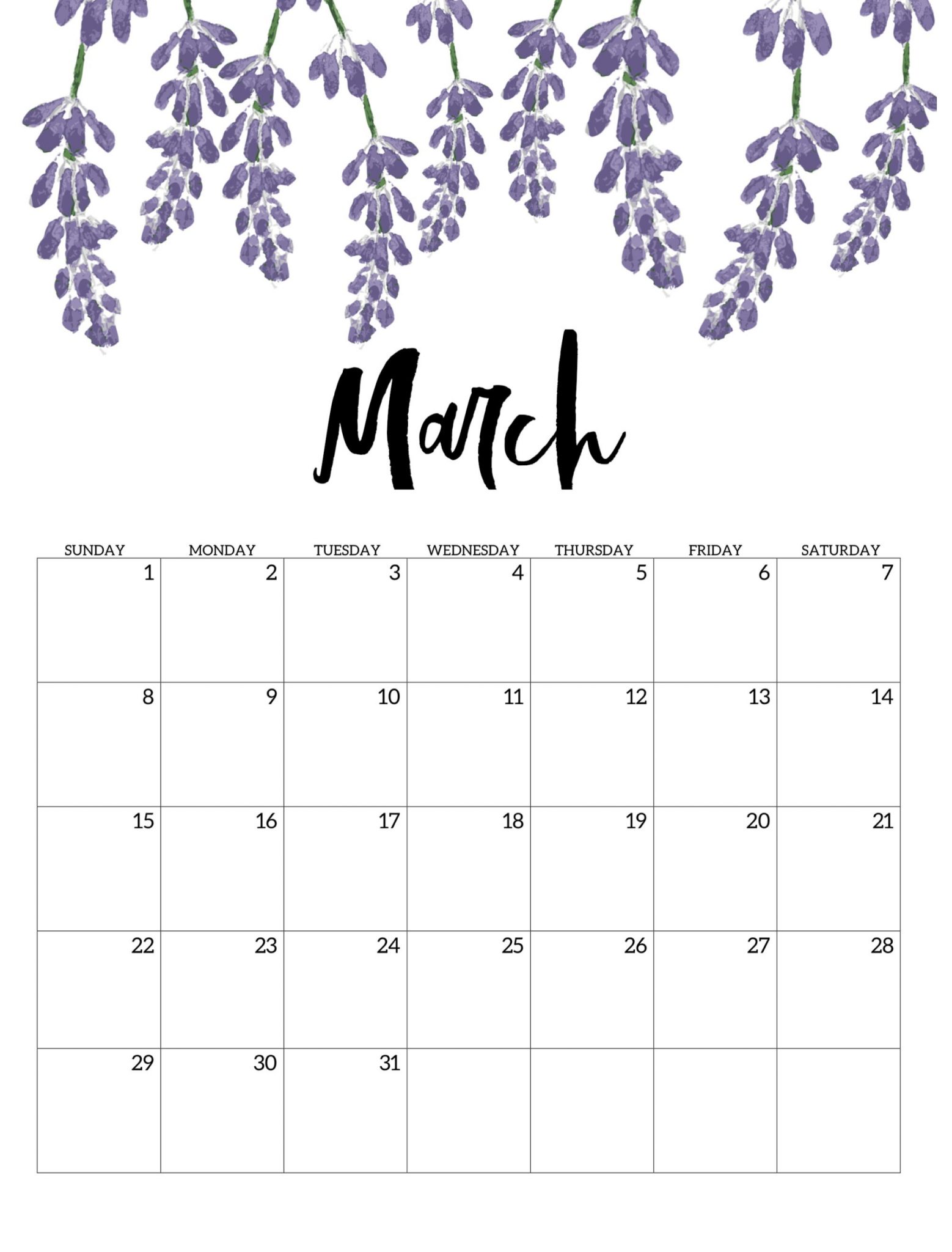 Cute March 2020 Wall Calendar
