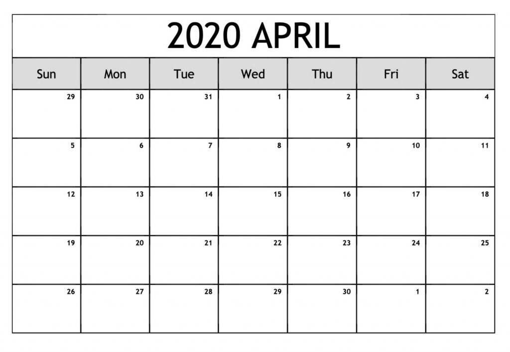Editable April 2020 Blank Template