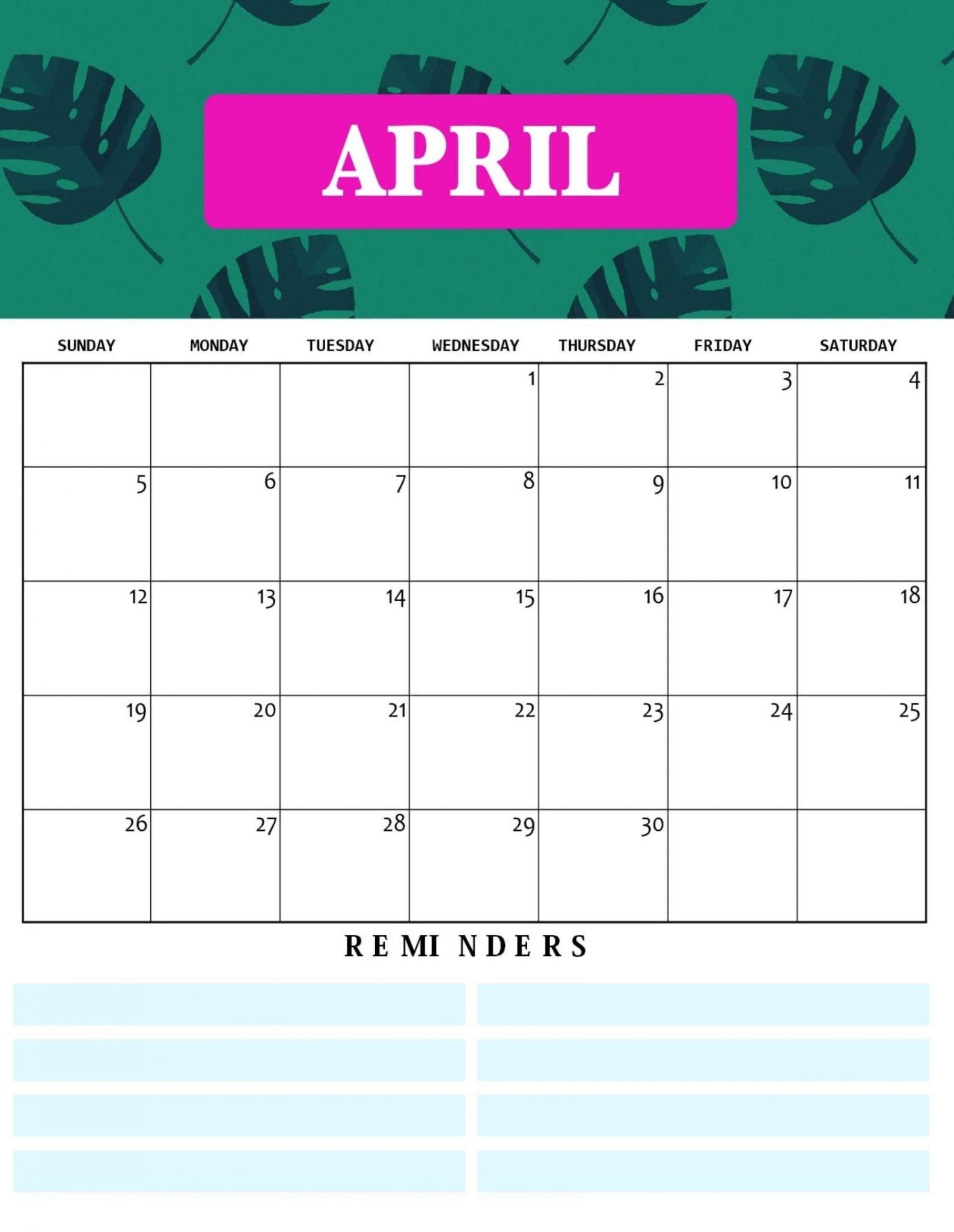 Floral April 2020 Desk Calendar
