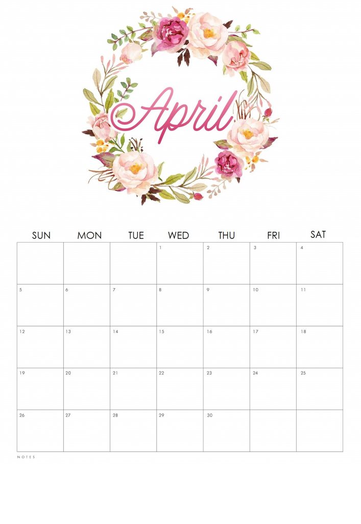 Floral April 2020 HD Calendar