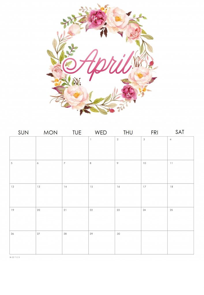 Floral April 2020 Calendar