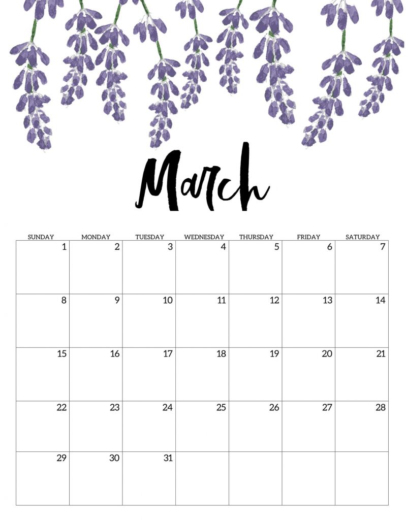 Floral March 2020 Cute Calendar