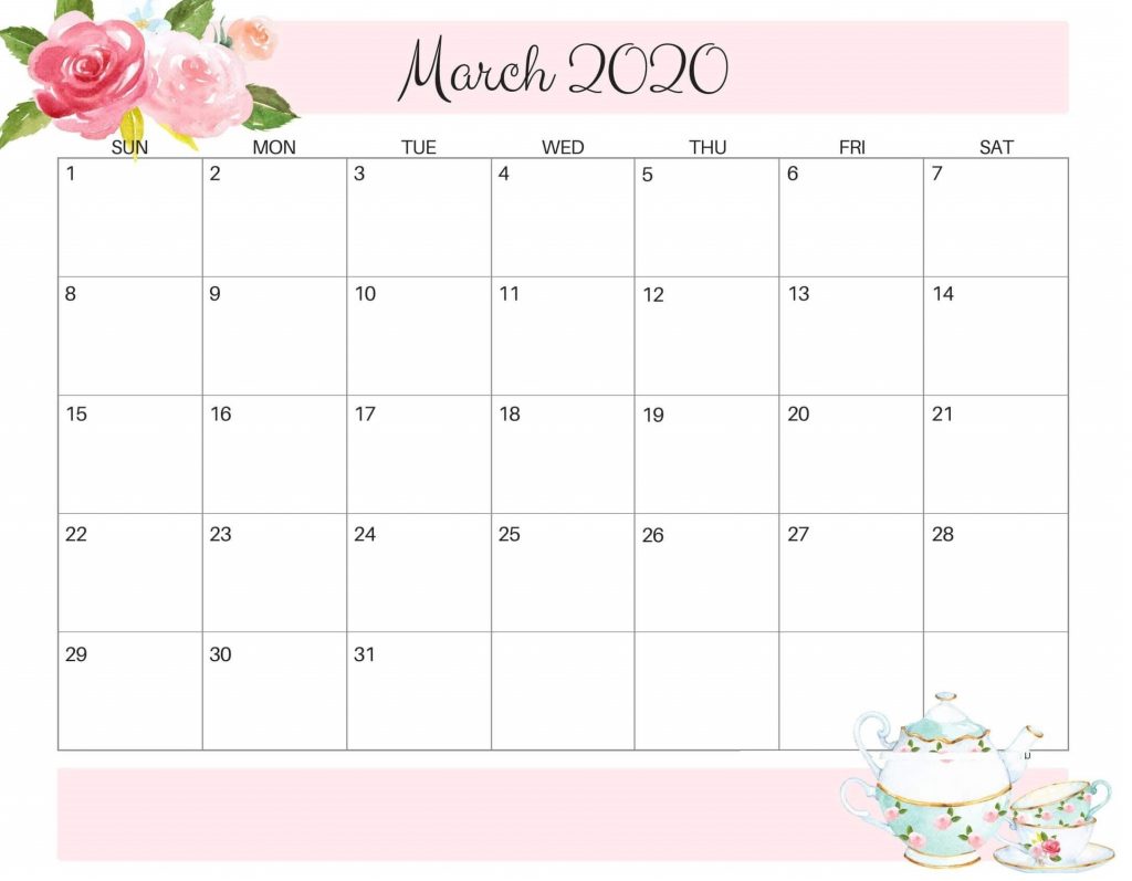 Floral March 2020 Desk Calendar