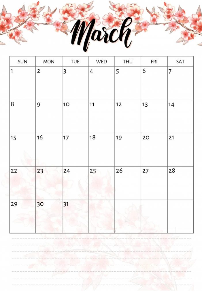 Floral March 2020 HD Calendar