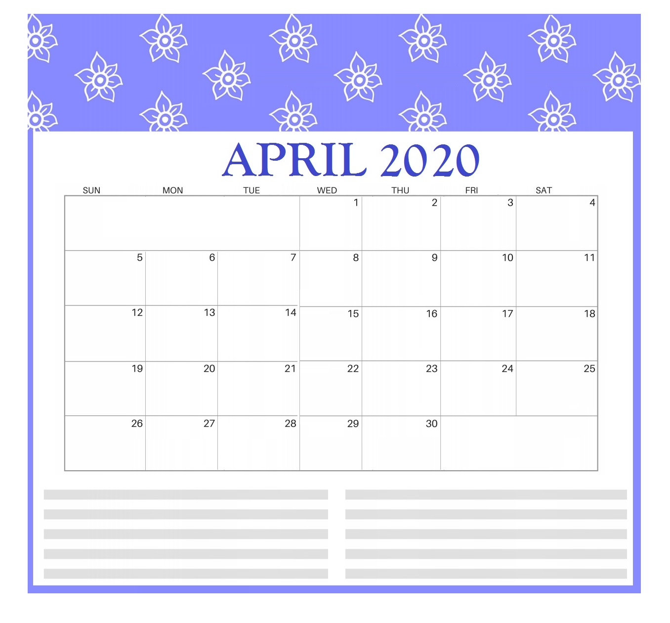 Free April 2020 Calendar Template