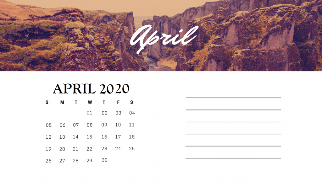 Free April 2020 Desk Calendar