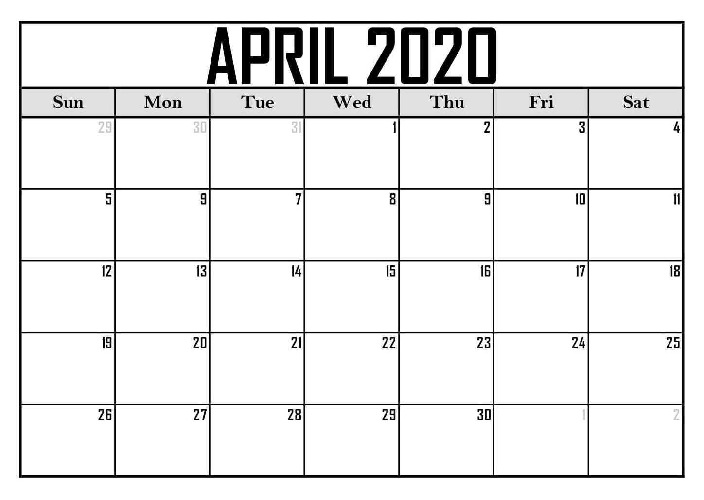 Free April 2020 Editable Calendar