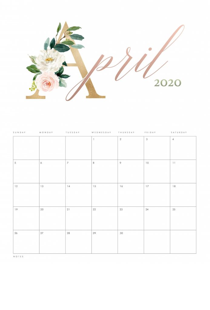 Free April 2020 Floral Calendar