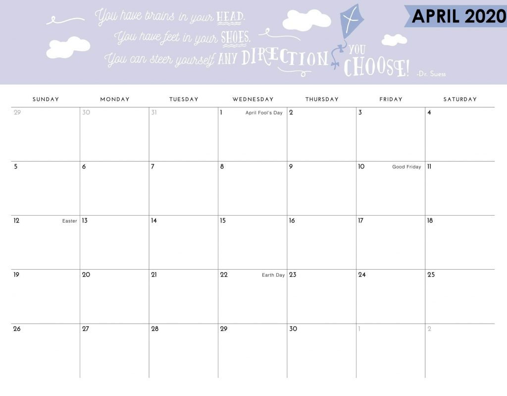 Free April 2020 Quotes Calendar