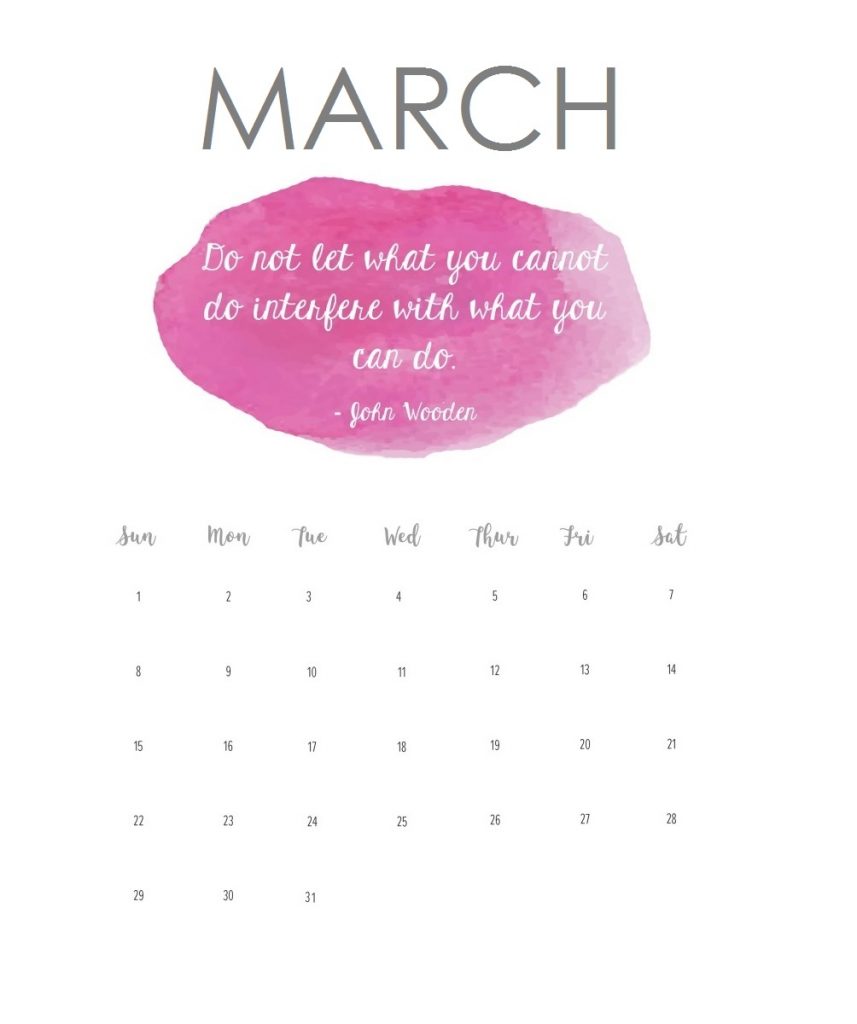 Inspirational March 2020 Desk Calendar