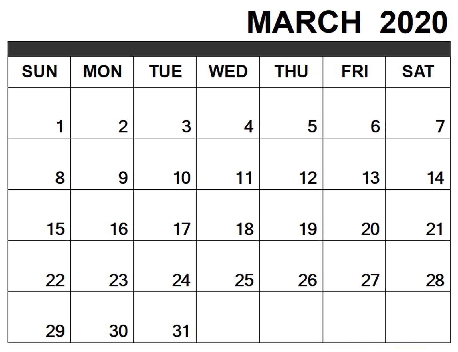 March 2020 Blank Calendar Template