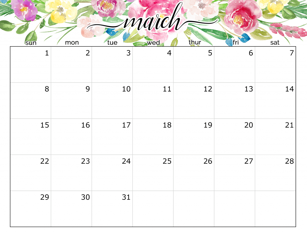 March 2020 Calendar Floral