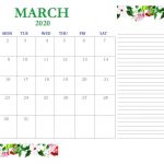 March 2020 Desk Calendar With Notes