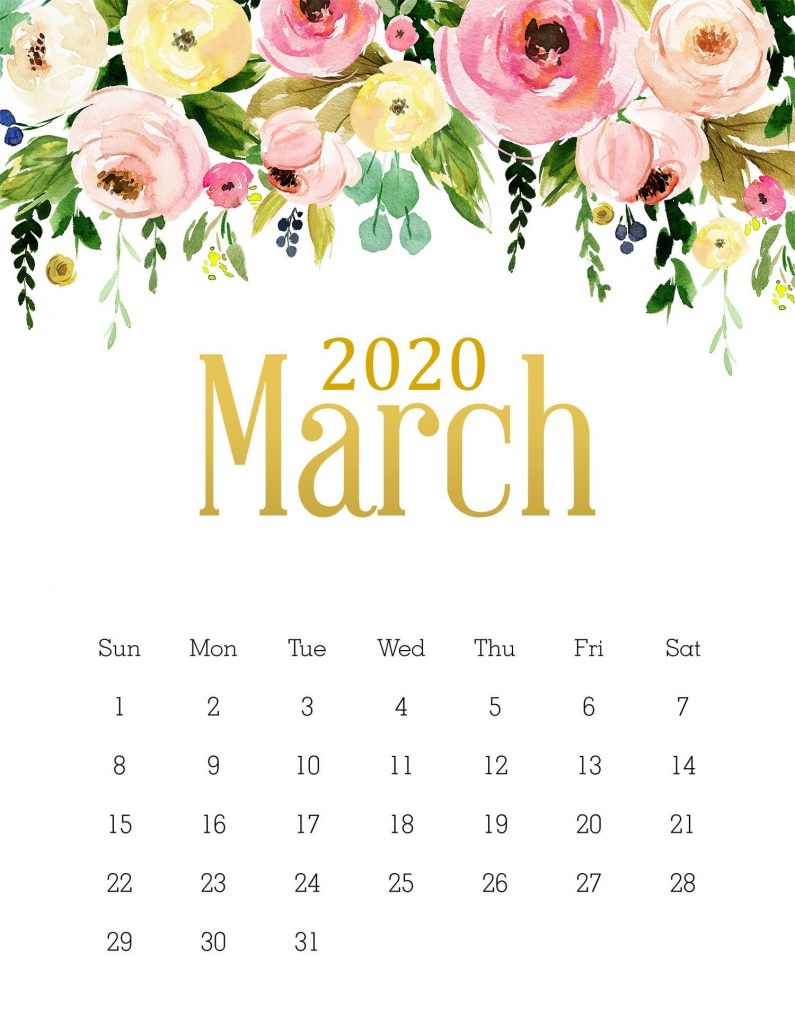 Floral March 2020 Cute Calendar