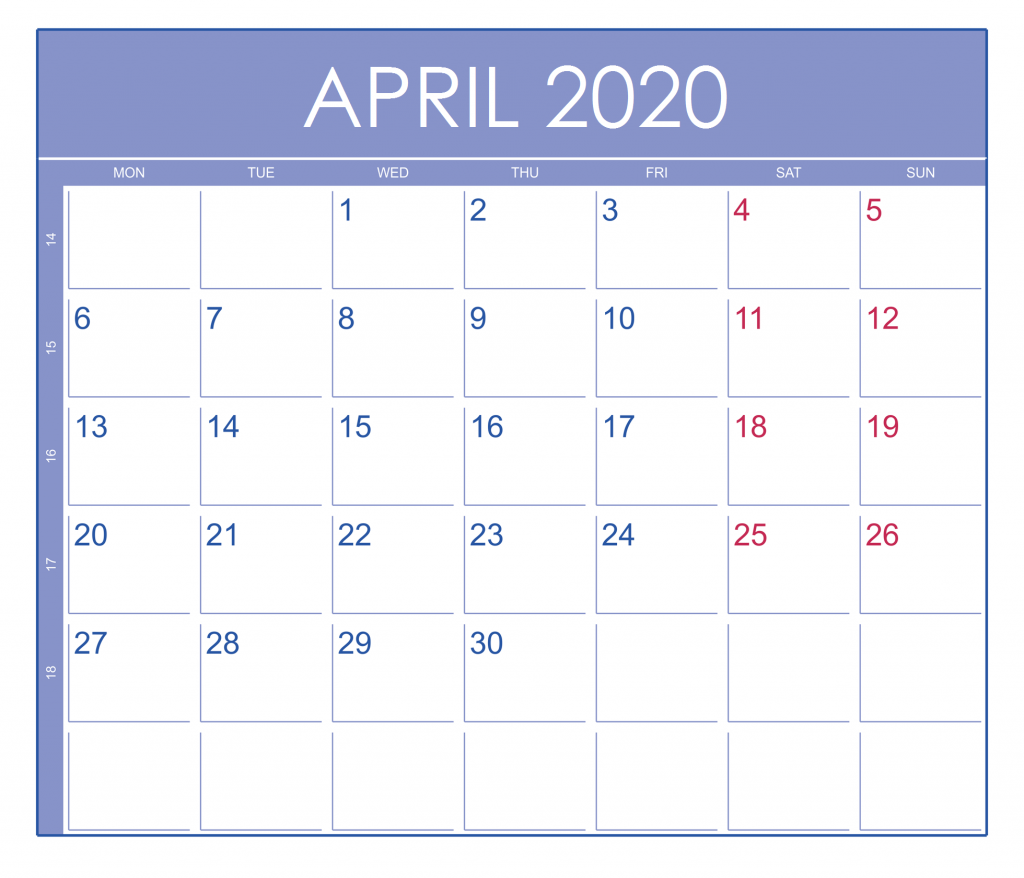 Print April 2020 Editable Calendar